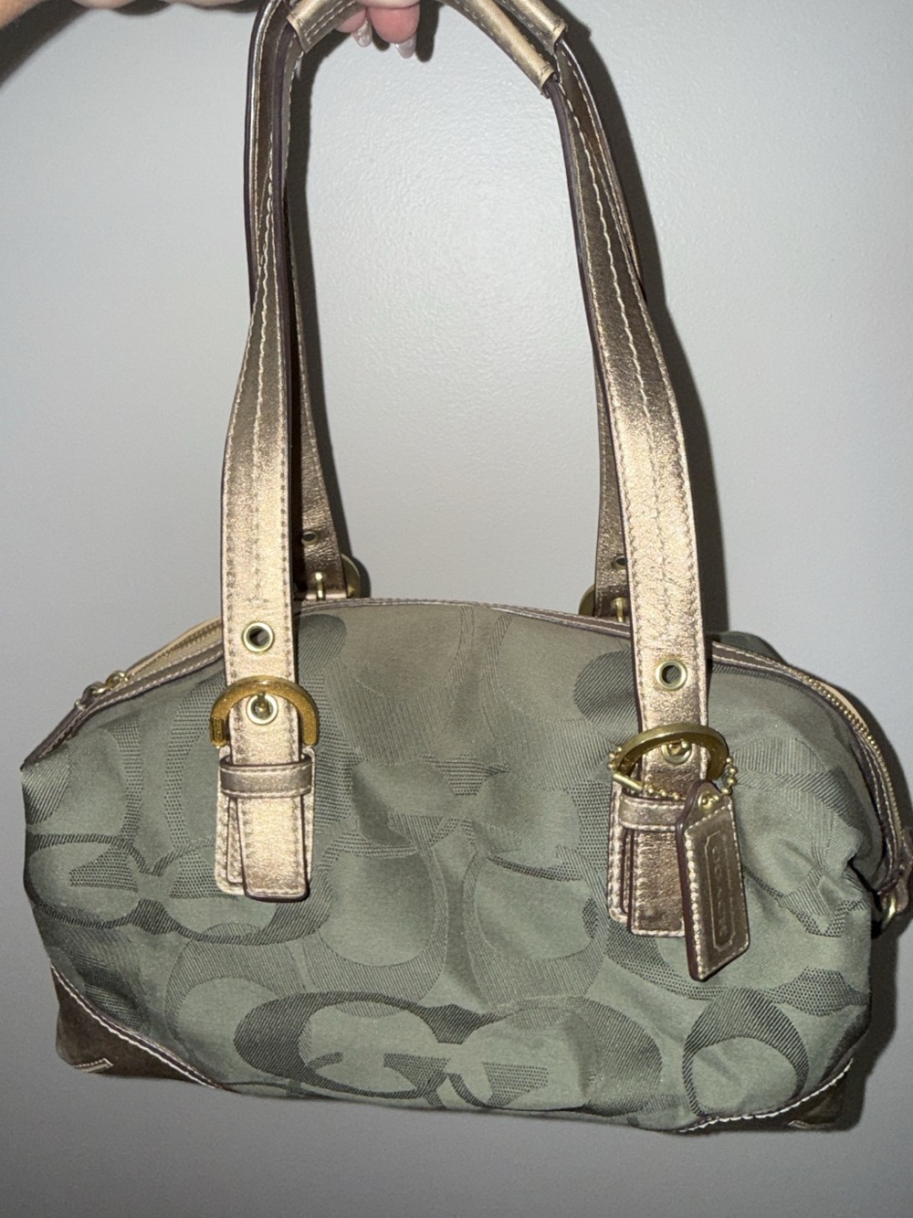 Coach Olive Signature Canvas Shoulder Satchel with Gold Leather Trim
